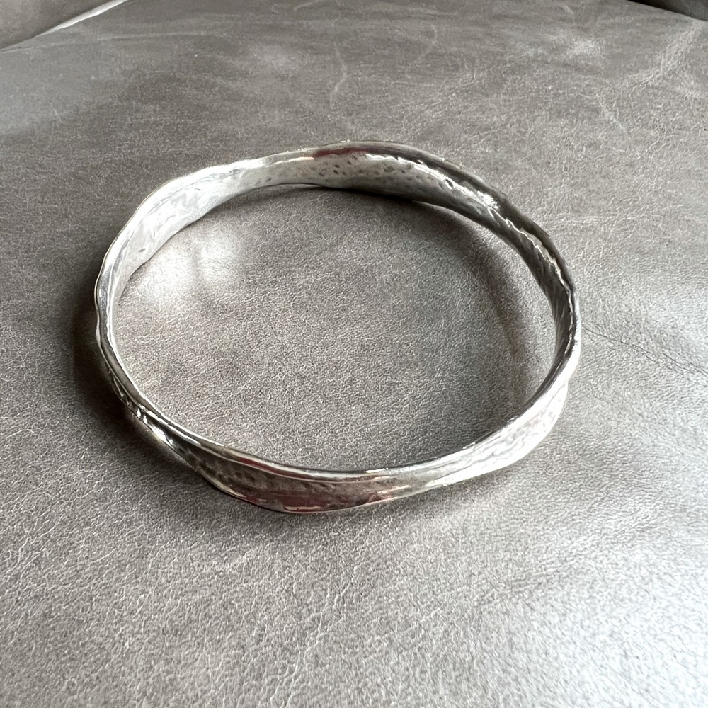 Hammered, Sterling silver, wavy bracelet.